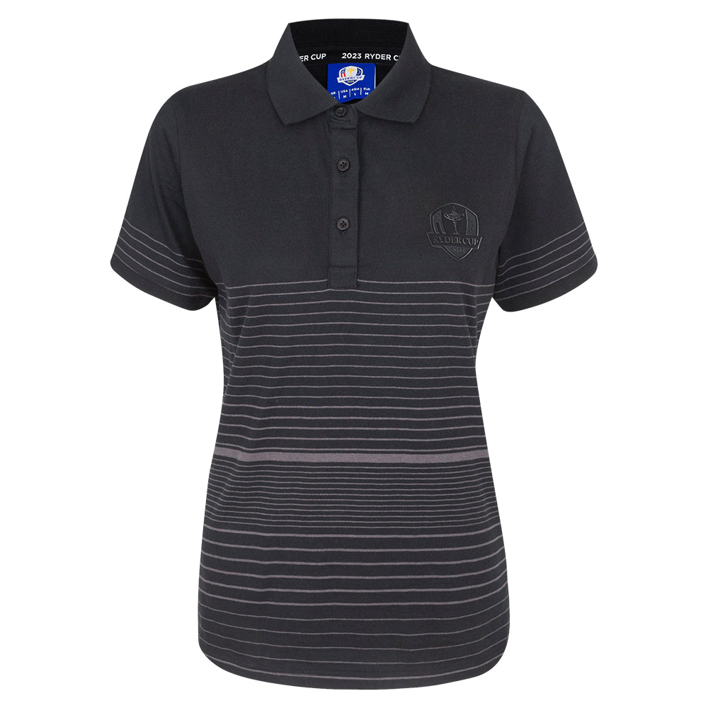 2023 Ryder Cup Women&#39;s Black Tonal Pin Striped Polo Shirt Front