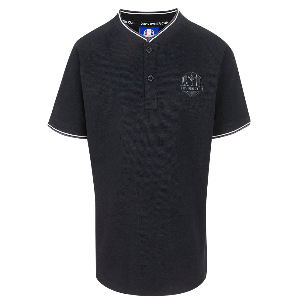 2023 Ryder Cup Youth Black Tonal Rounded Collar Polo Shirt Front