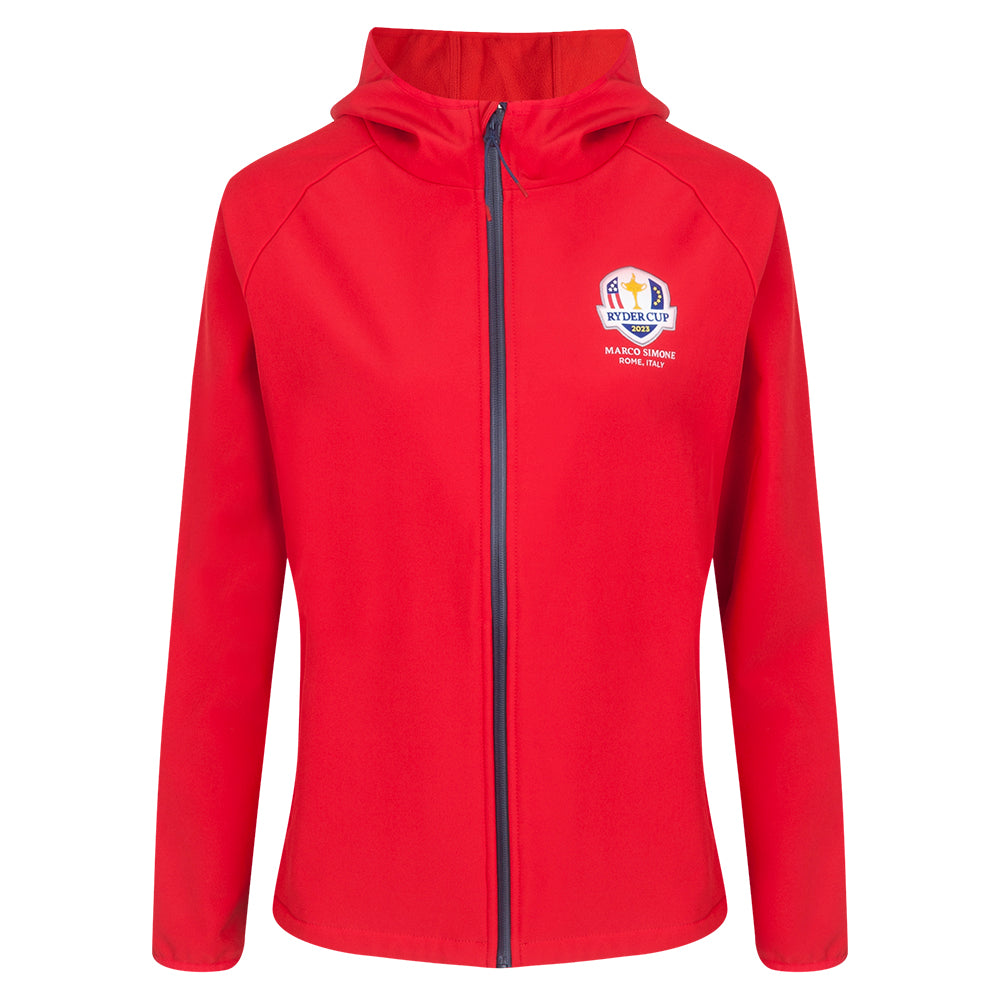 Official 2023 Ryder Cup USA Fanwear Women&#39;s Red Soft Shell Jacket Front