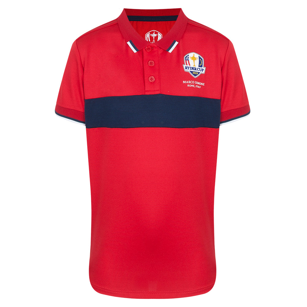 Official 2023 Ryder Cup USA Fanwear Youth Red Tipped Polo Shirt Front
