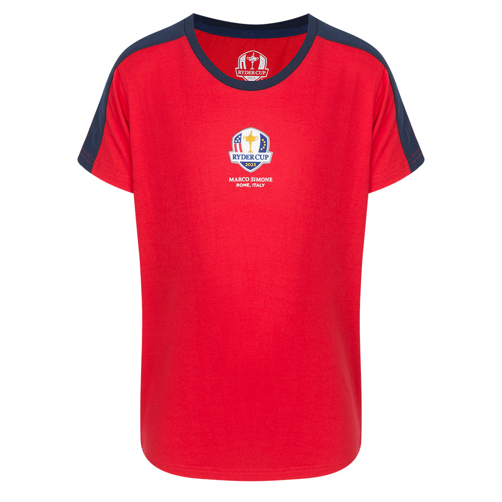 Official 2023 Ryder Cup USA Fanwear Youth Red T-Shirt Front