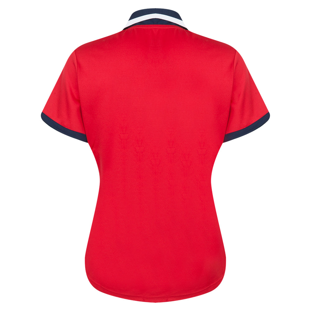 Official 2023 Ryder Cup USA Fanwear Women&#39;s Red V-Neck Polo Shirt Back