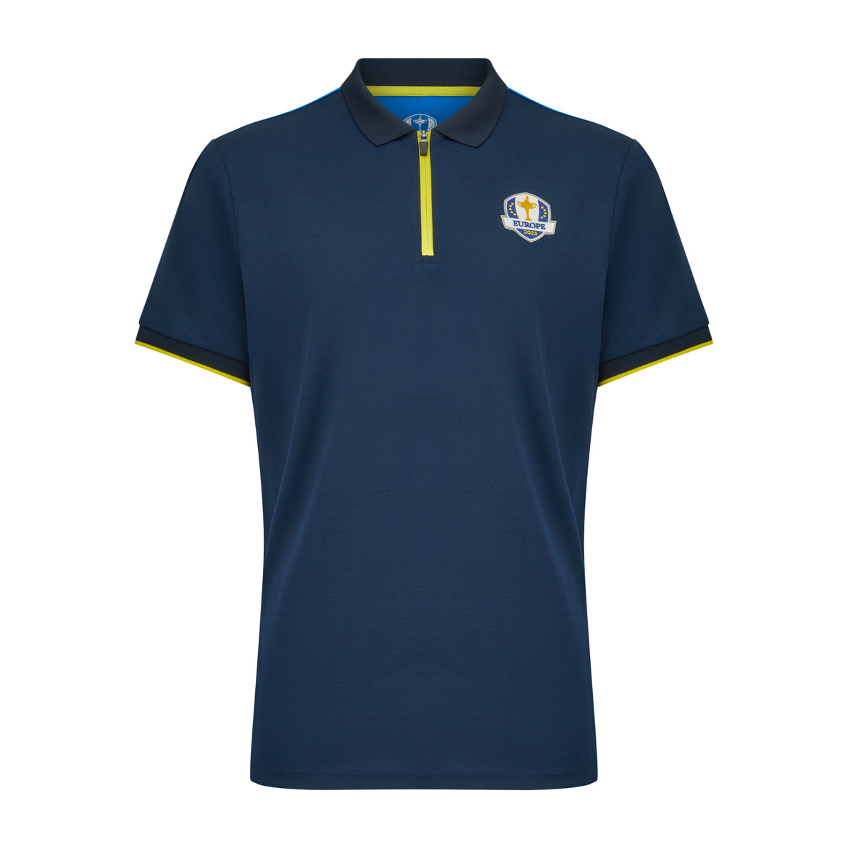 2023 Ryder Cup Official European Fanwear Men&#39;s Navy Zipped Polo Shirt Front