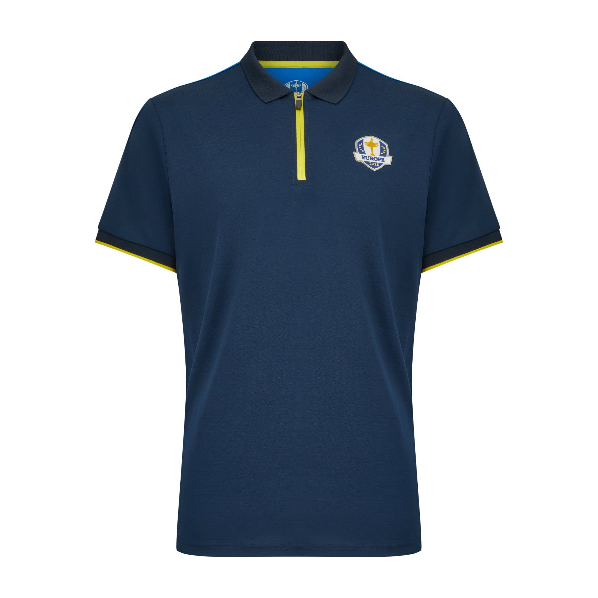 2023 Ryder Cup Official European Fanwear Men's Navy Zipped Polo Shirt Front