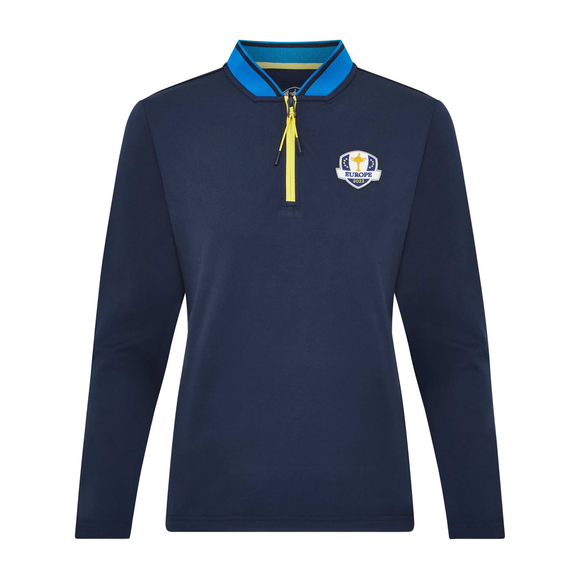 2023 Ryder Cup Official European Fanwear Women's Navy 1/4 Zip Mid Layer - Front