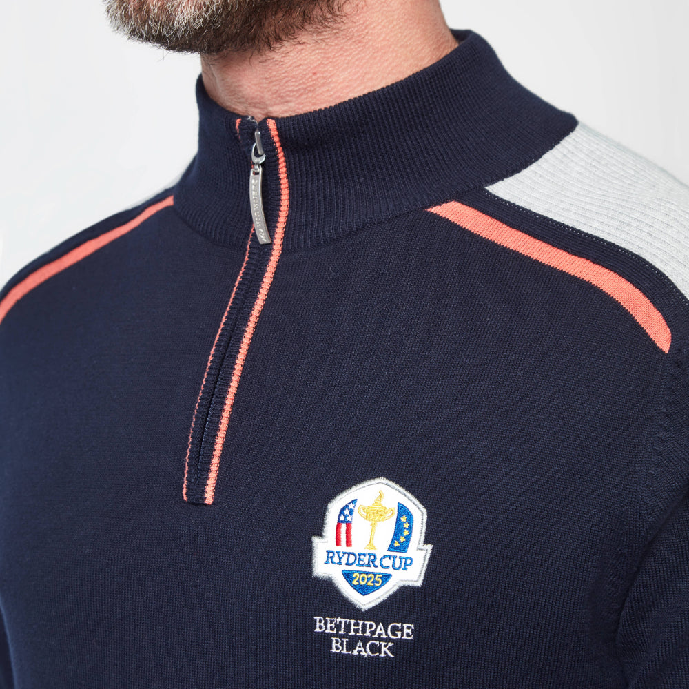 2025 Ryder Cup Glenmuir Men&#39;s Selkirk Navy Sweater Zip Close-up
