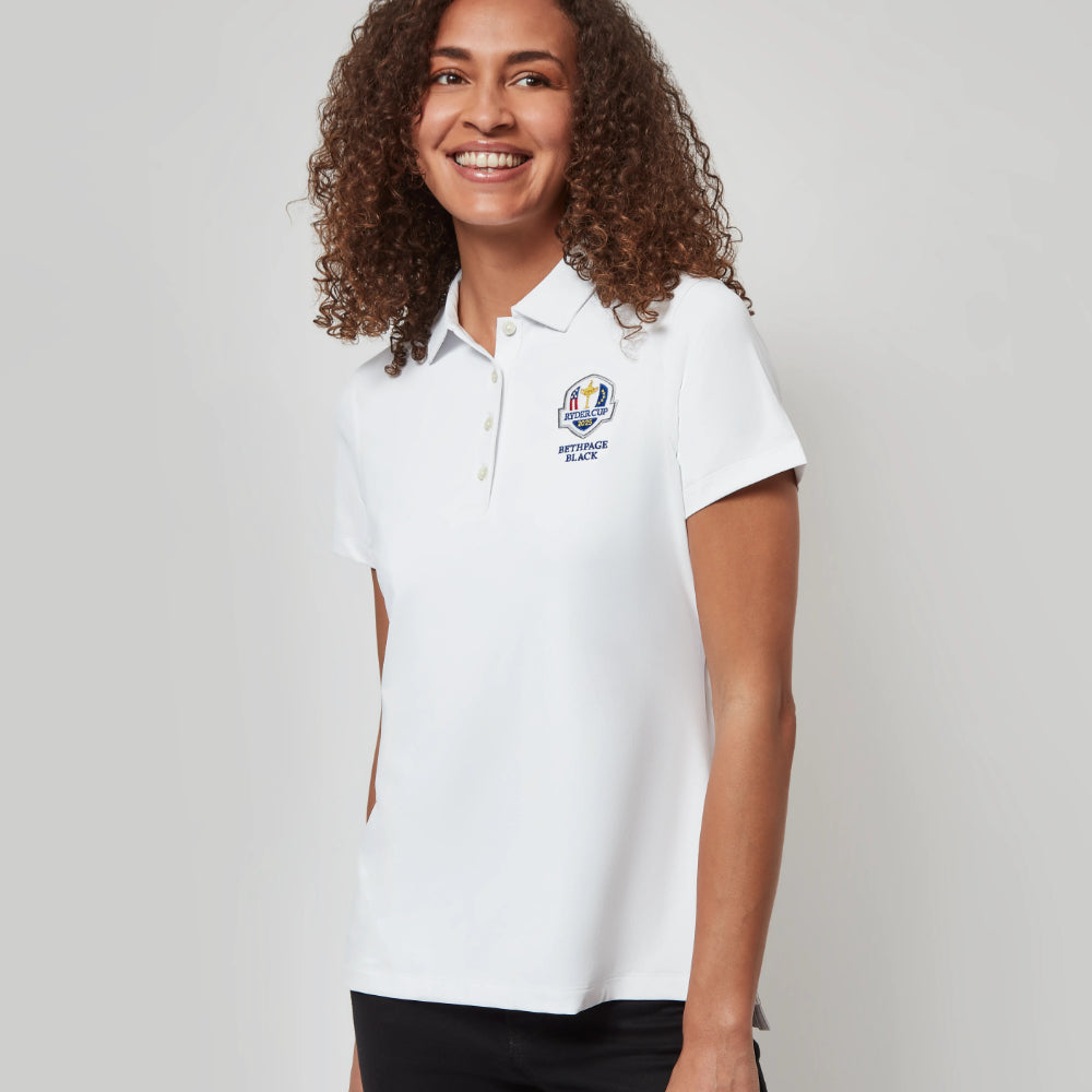 2025 Ryder Cup Peter Millar Women&#39;s White Polo Shirt Model
