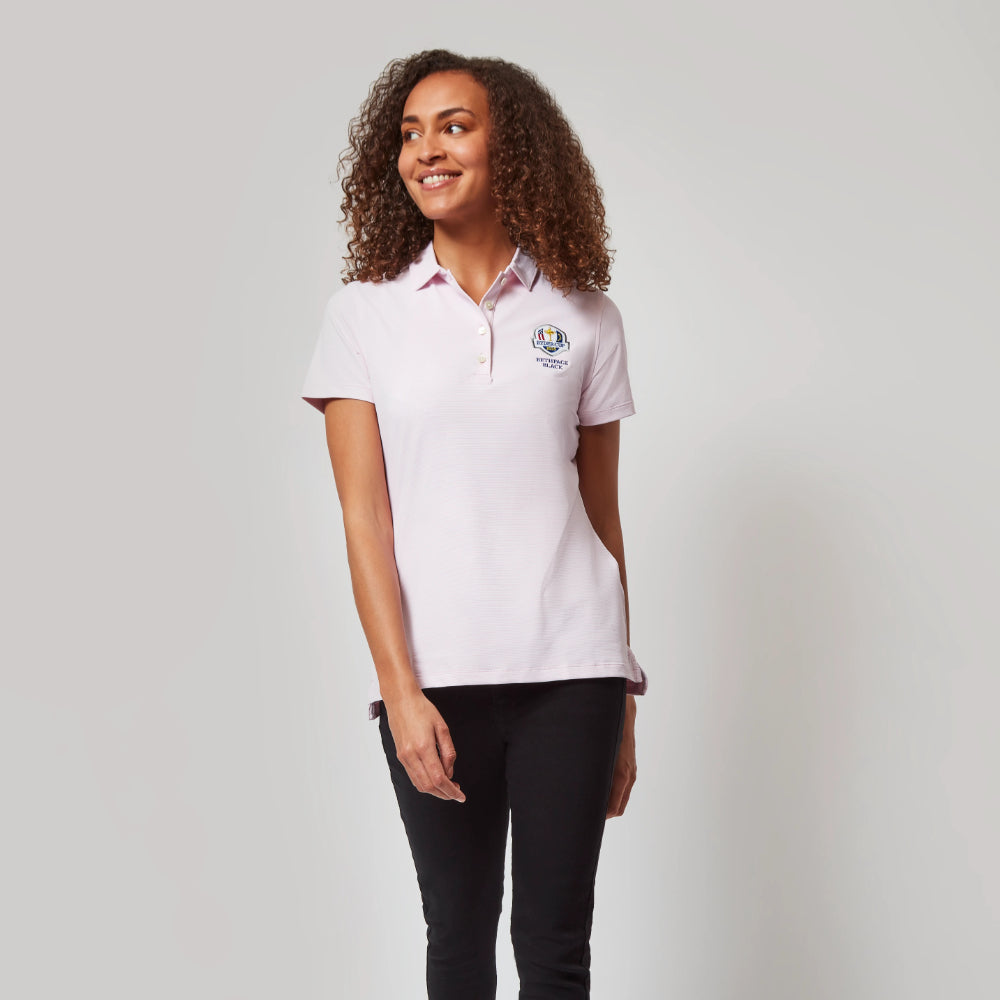 2025 Ryder Cup Peter Millar Women's Pink Polo Shirt Model Shot