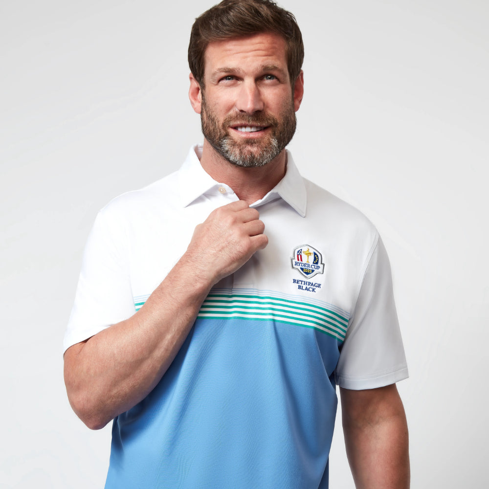2025 Ryder Cup Peter Millar Men's White Harris Polo Shirt Model
