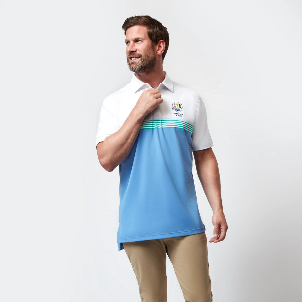 2025 Ryder Cup Peter Millar Men's White Harris Polo Shirt Model