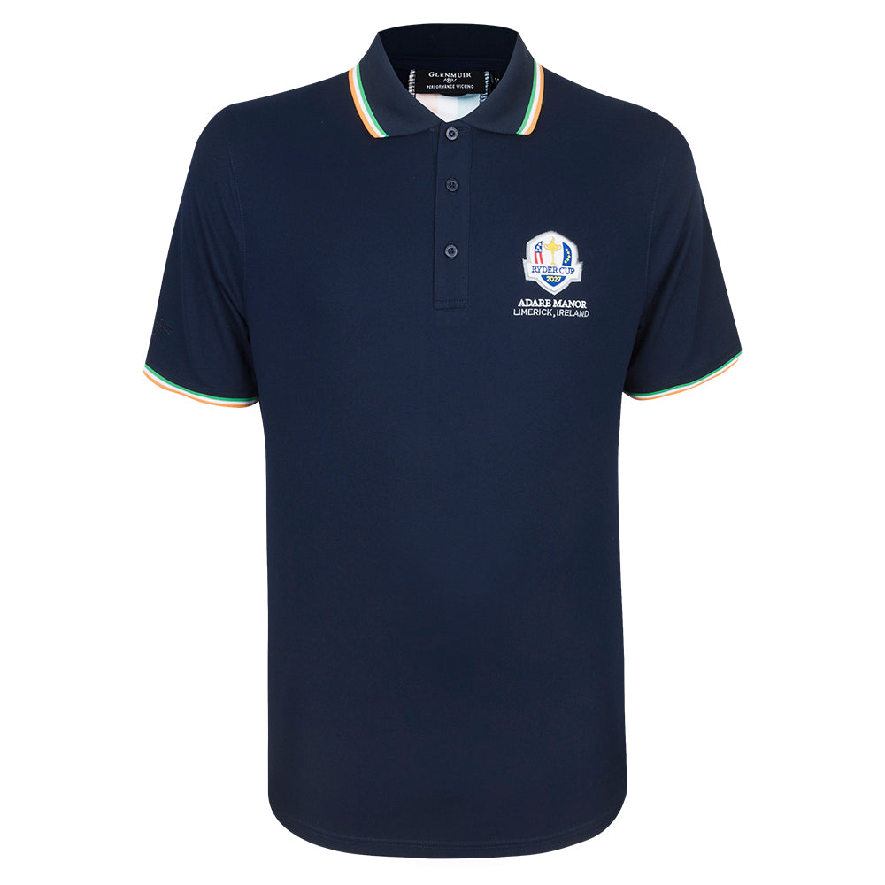 2027 Ryder Cup Glenmuir Men&#39;s Navy Irish Flag Tipped Polo Shirt