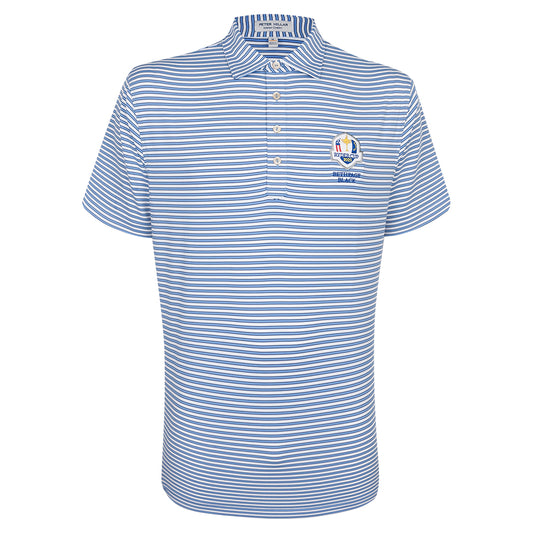 2025 Ryder Cup Peter Millar Men's Blue Hogan Striped Polo Shirt Front