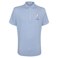 2025 Ryder Cup Peter Millar Men's Blue Hogan Striped Polo Shirt Front
