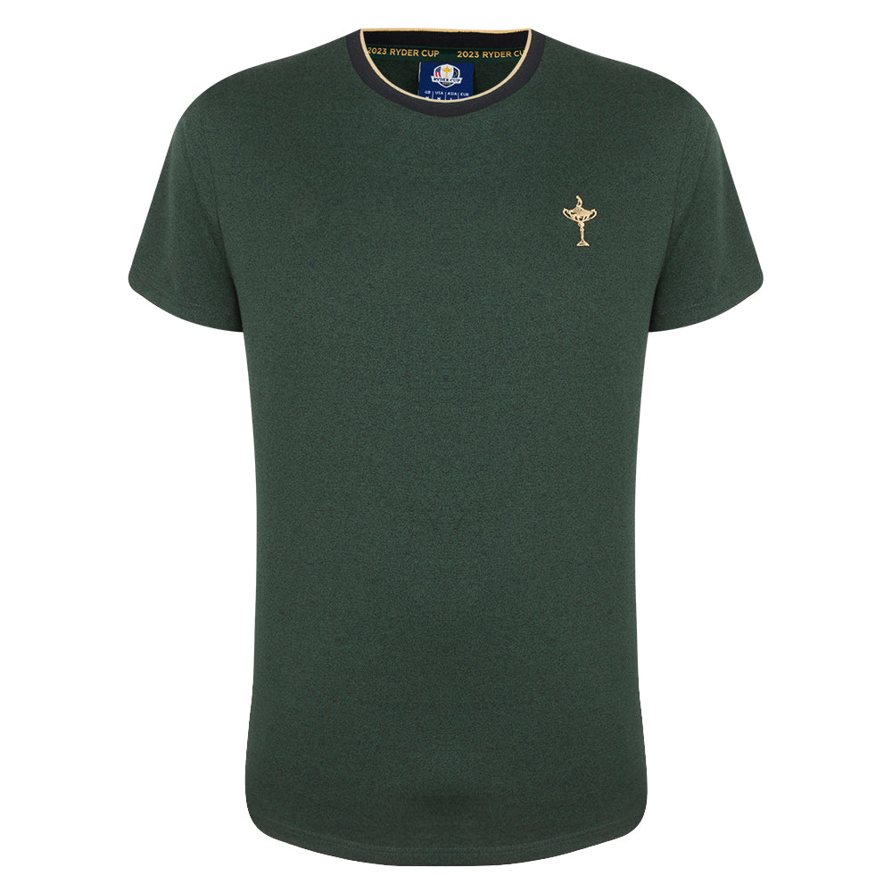 2023 Ryder Cup Men's Trophy Green Ribbed Collar T-Shirt Front