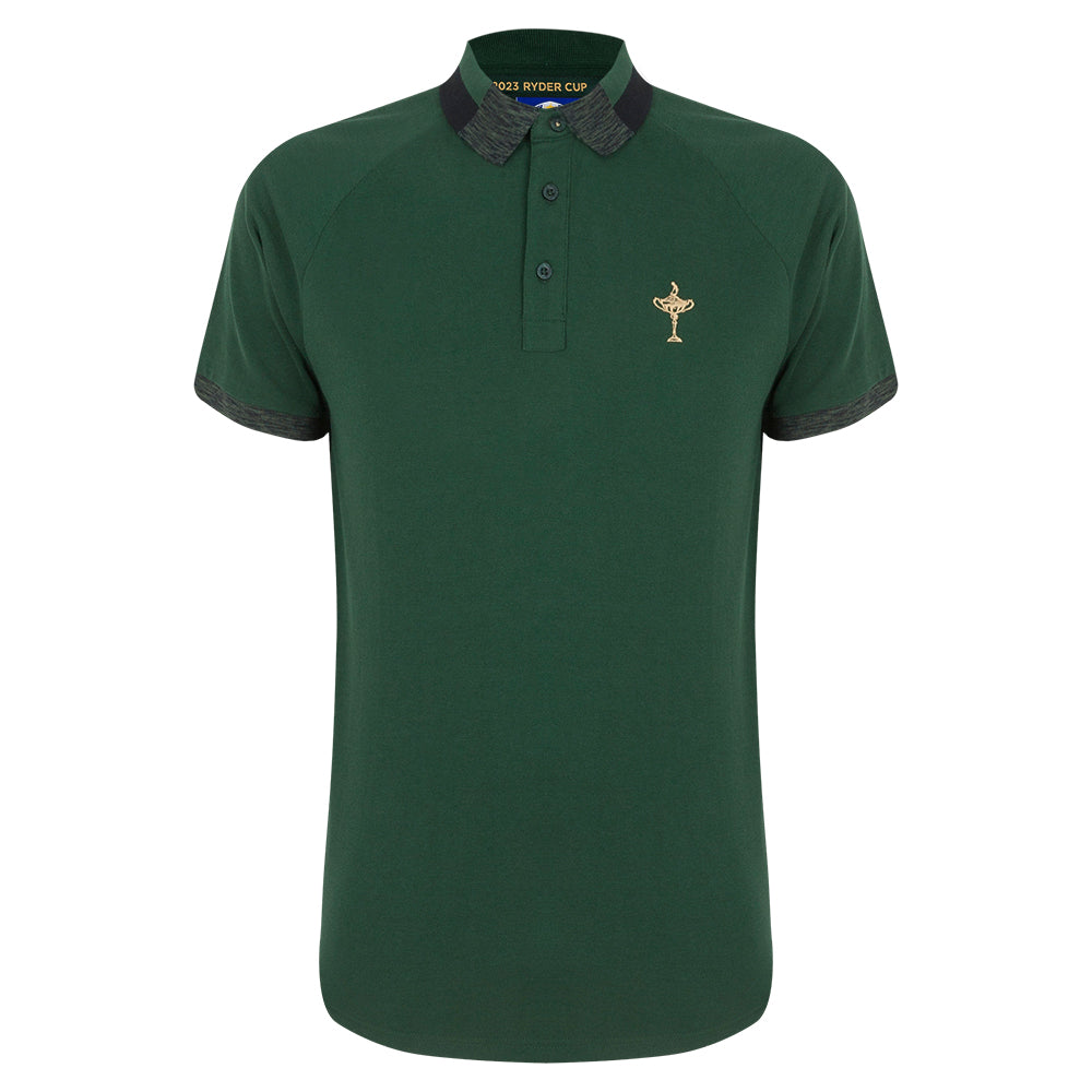 2023 Ryder Cup Men&#39;s Trophy Green Colour Block Collar Polo Shirt Front