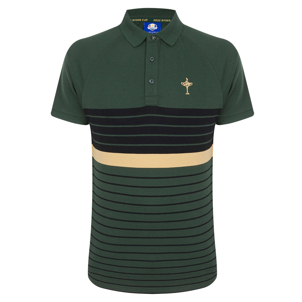 2023 Ryder Cup Men's Trophy Gold Stripe Polo Shirt Front