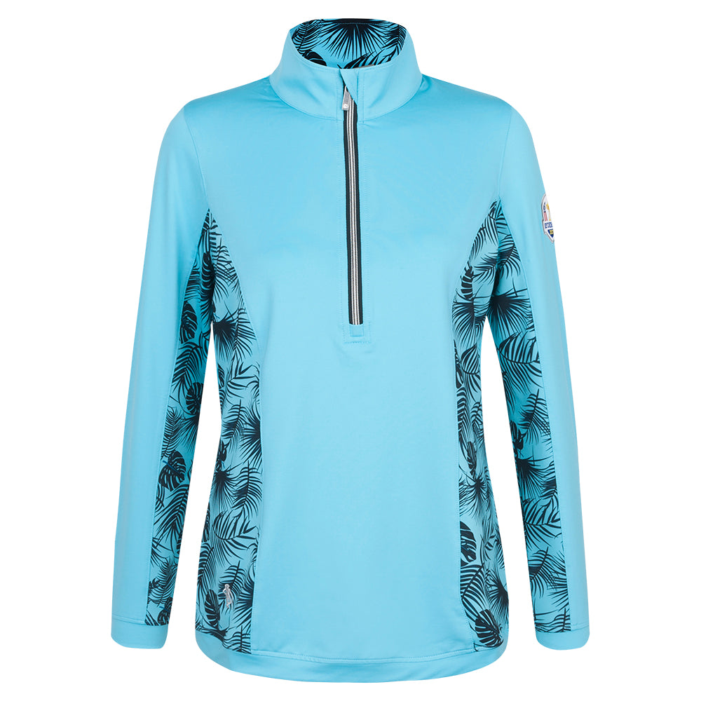 2027 Ryder Cup Glenmuir Women&#39;s Blue Tropical Print 1/2 Zip Mid Layer