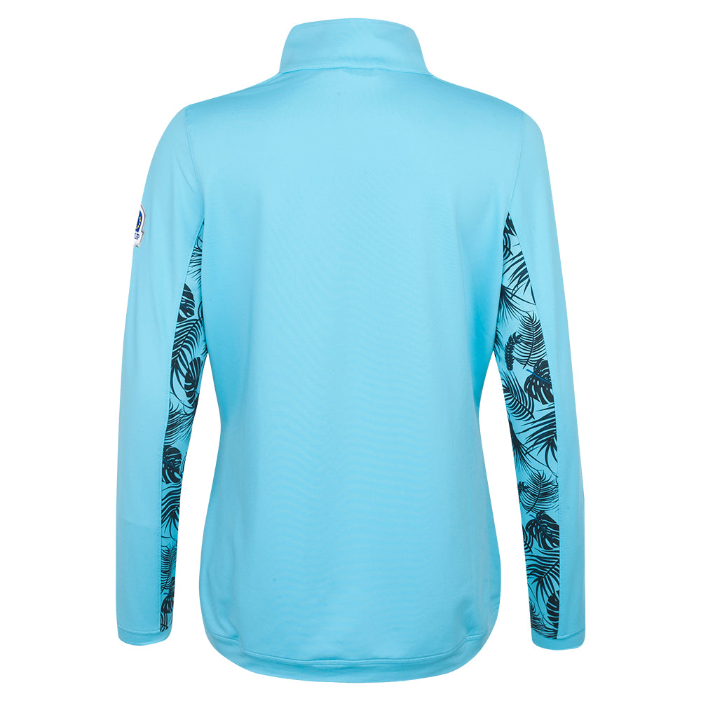 2027 Ryder Cup Glenmuir Women&#39;s Blue Tropical Print 1/2 Zip Mid Layer