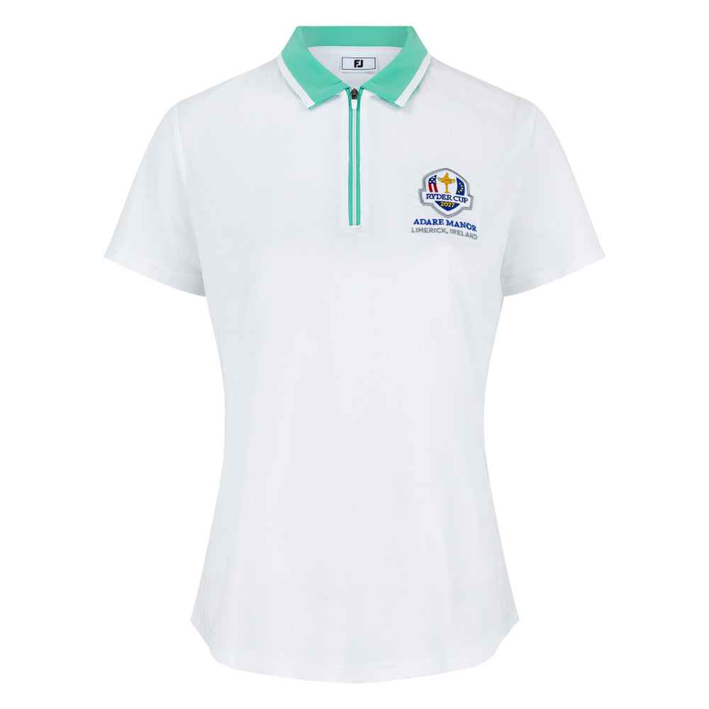 2027 Ryder Cup FootJoy Women&#39;s White Zipped Polo Shirt