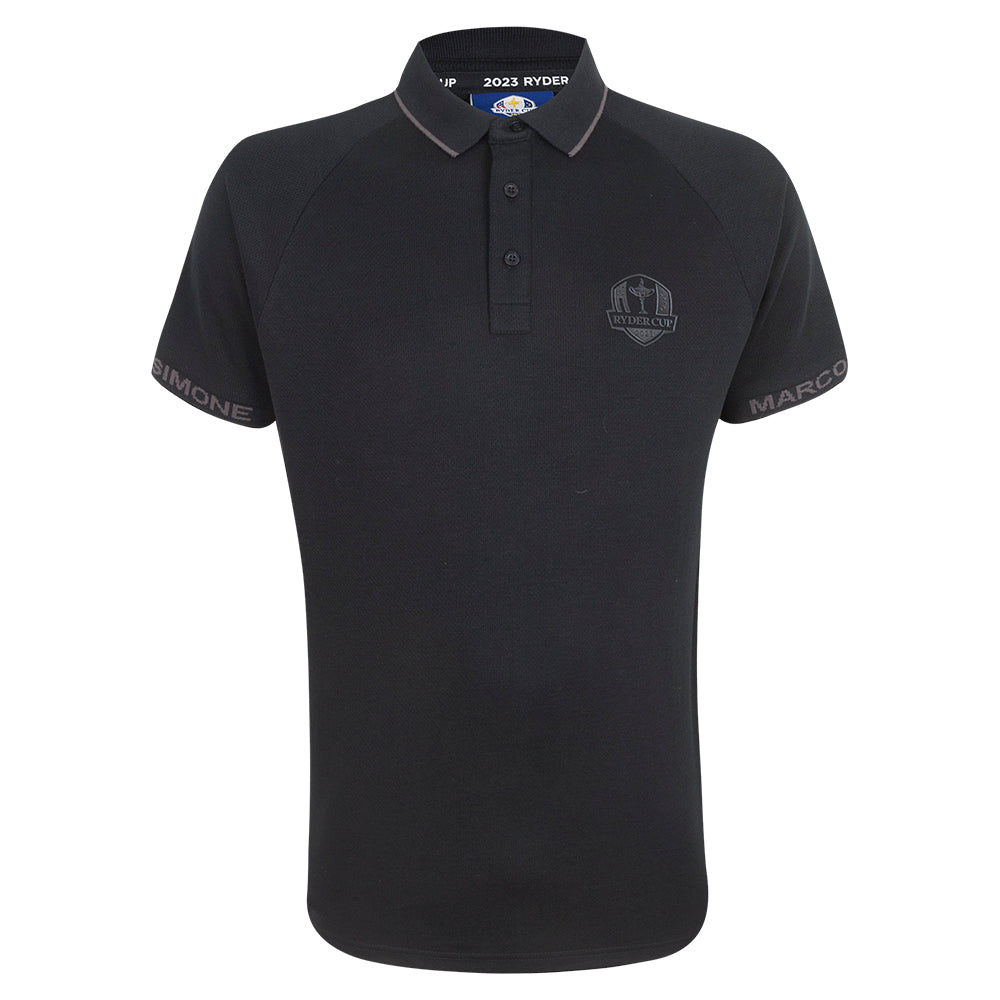 2023 Ryder Cup Women's Black Tonal Text Tipped Polo Shirt Front