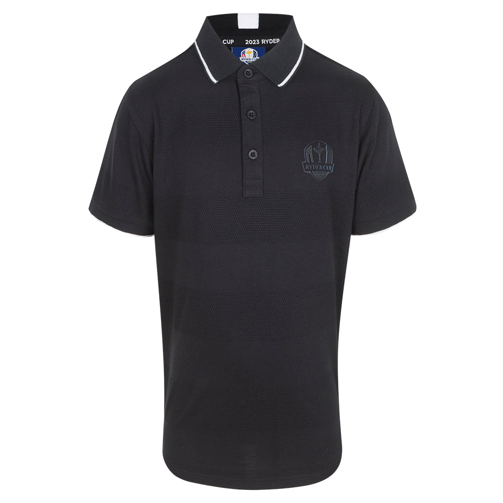 2023 Ryder Cup Youth Black Tonal Honeycomb Striped Polo Shirt Front