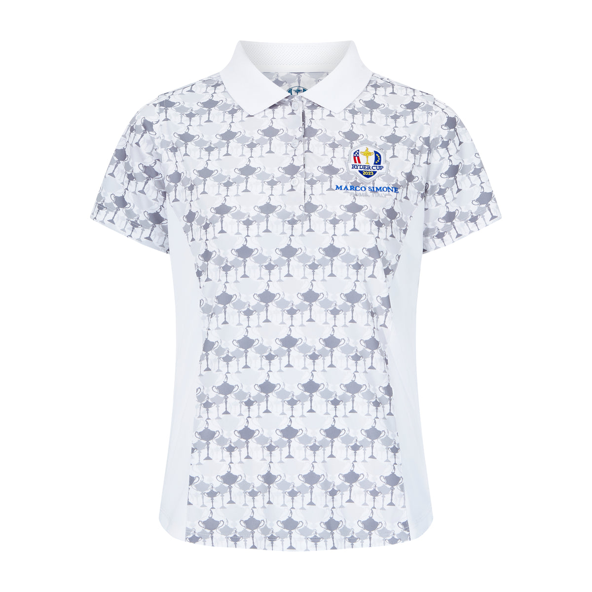 2023 Ryder Cup Rome Collection Women&#39;s Trophy Print White Polo Shirt - Front