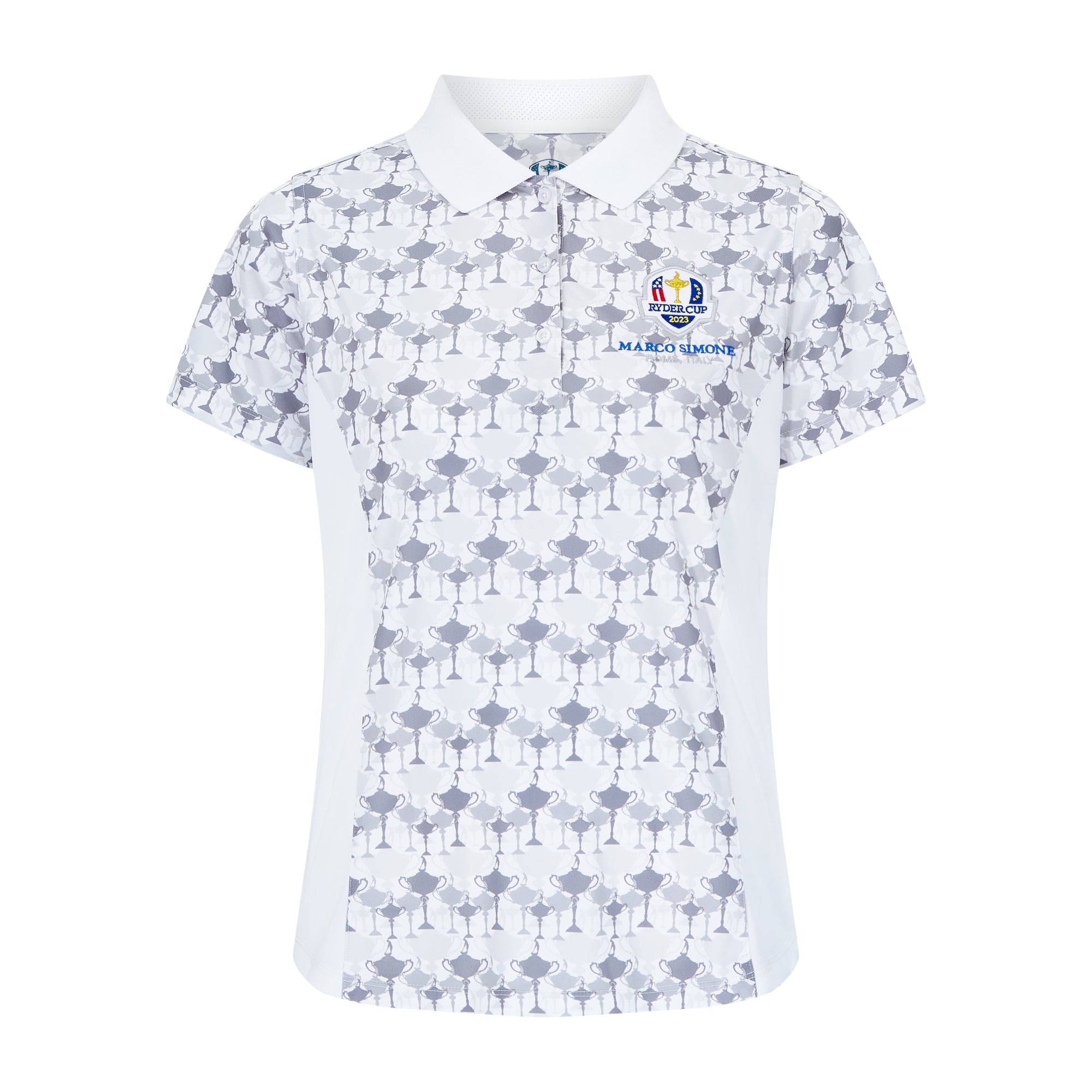 2023 Ryder Cup Rome Collection Women's Trophy Print White Polo Shirt - Front