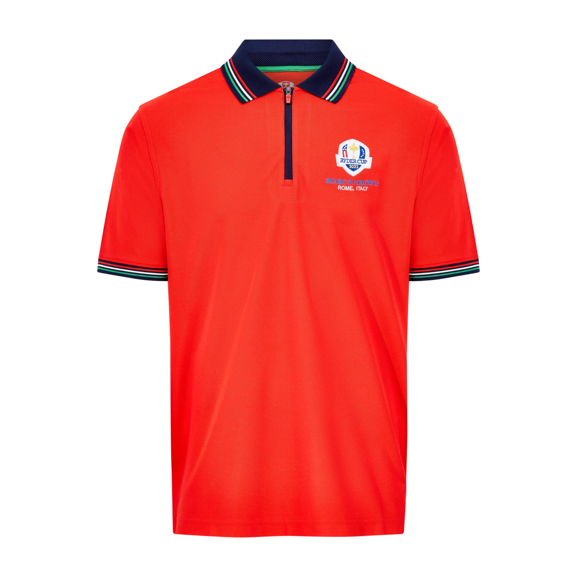 2023 Ryder Cup Rome Collection Men's Tipped Red Polo Shirt Front