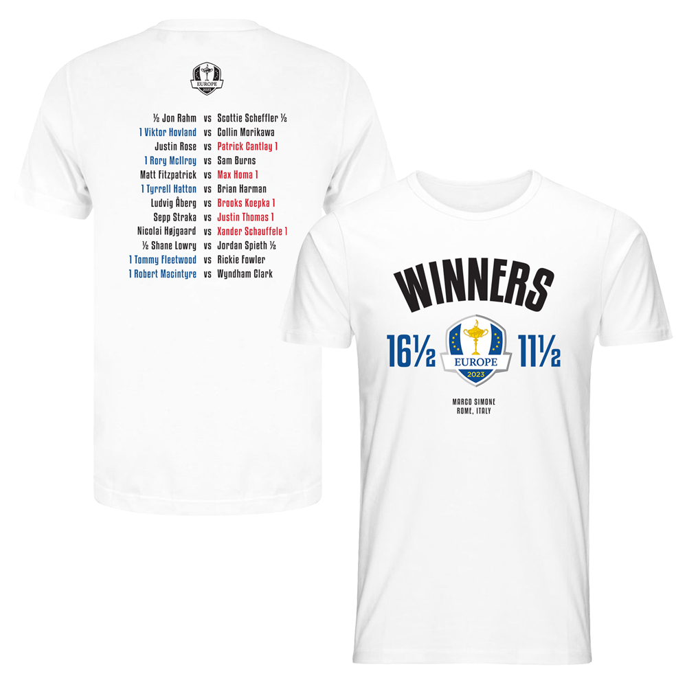 2023 Ryder Cup Unisex European Winner's White T-Shirt - The Official ...