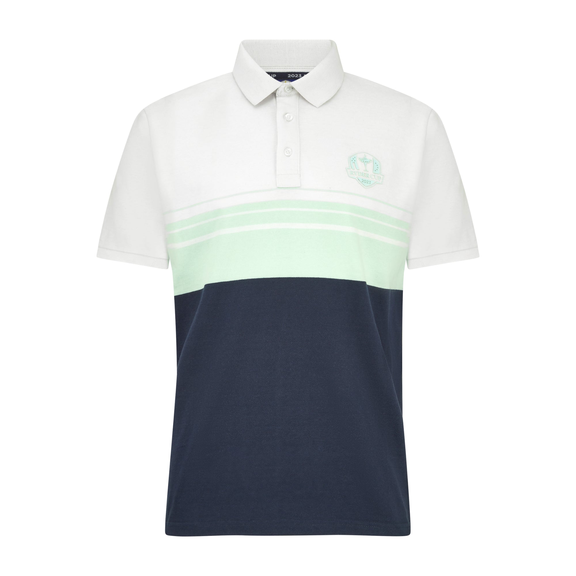Official 2023 Ryder Cup Men's White/Mint Green Stripe Polo - Front