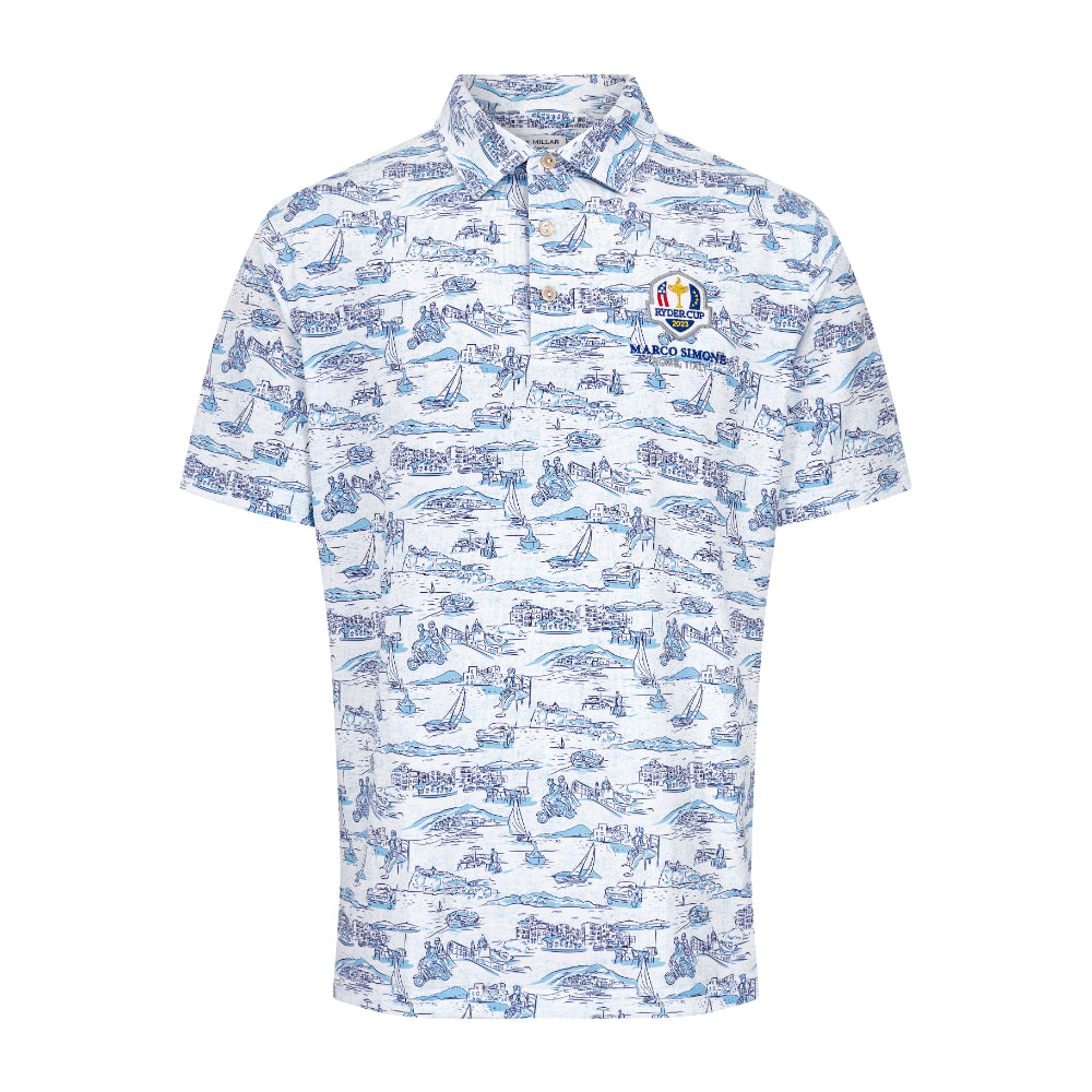 2023 Ryder Cup Peter Millar Men's Italian White Printed Polo Front