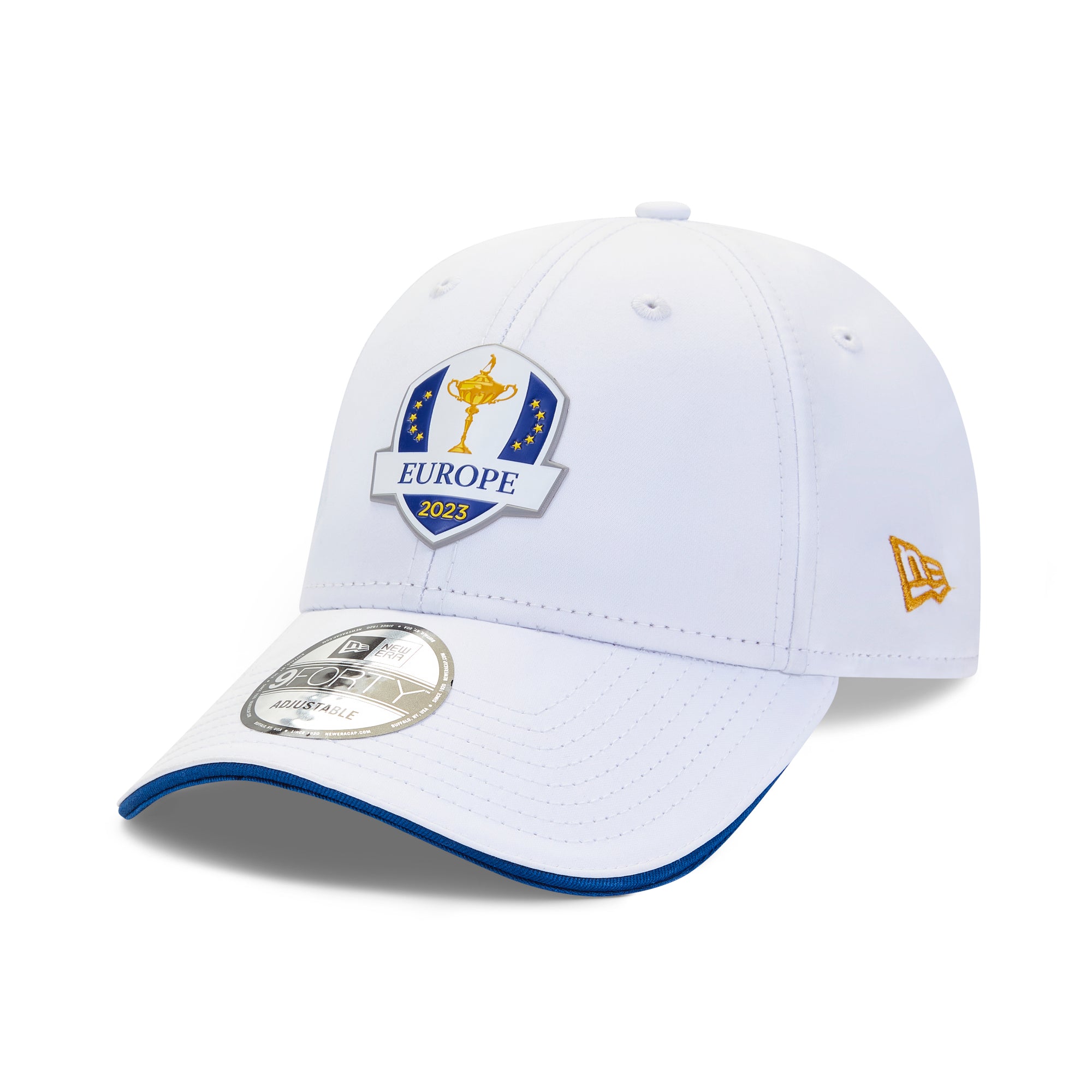Official 2023 Ryder Cup New Era Sunday European 9FORTY Cap - White - Front Left
