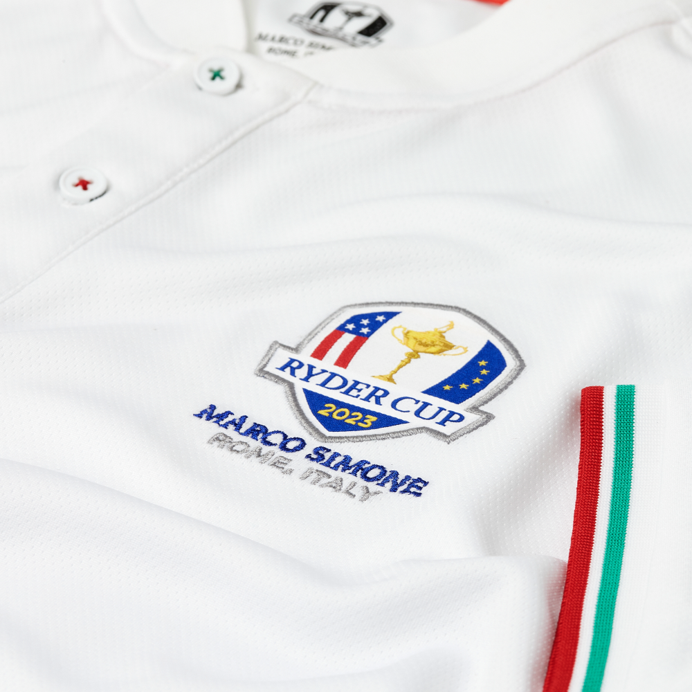 2023 Ryder Cup Rome Collection Men&#39;s Polo - White Badge Close-up