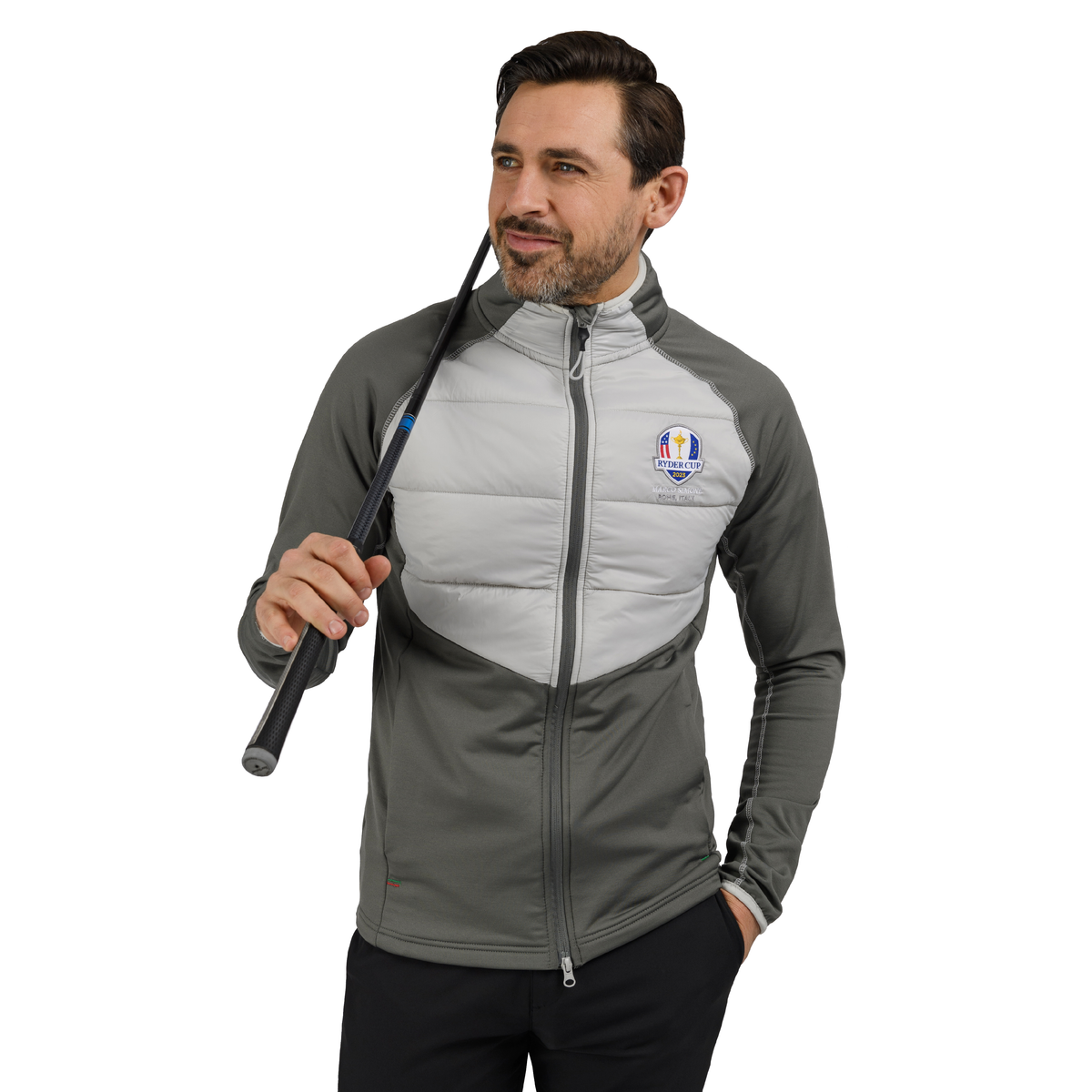 2023 Ryder Cup Rome Collection Men&#39;s Hybrid Jacket - Grey - Back - Model
