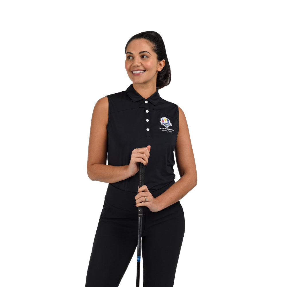 2023 Ryder Cup FootJoy Women&#39;s Sleeveless Black Polo Shirt Model