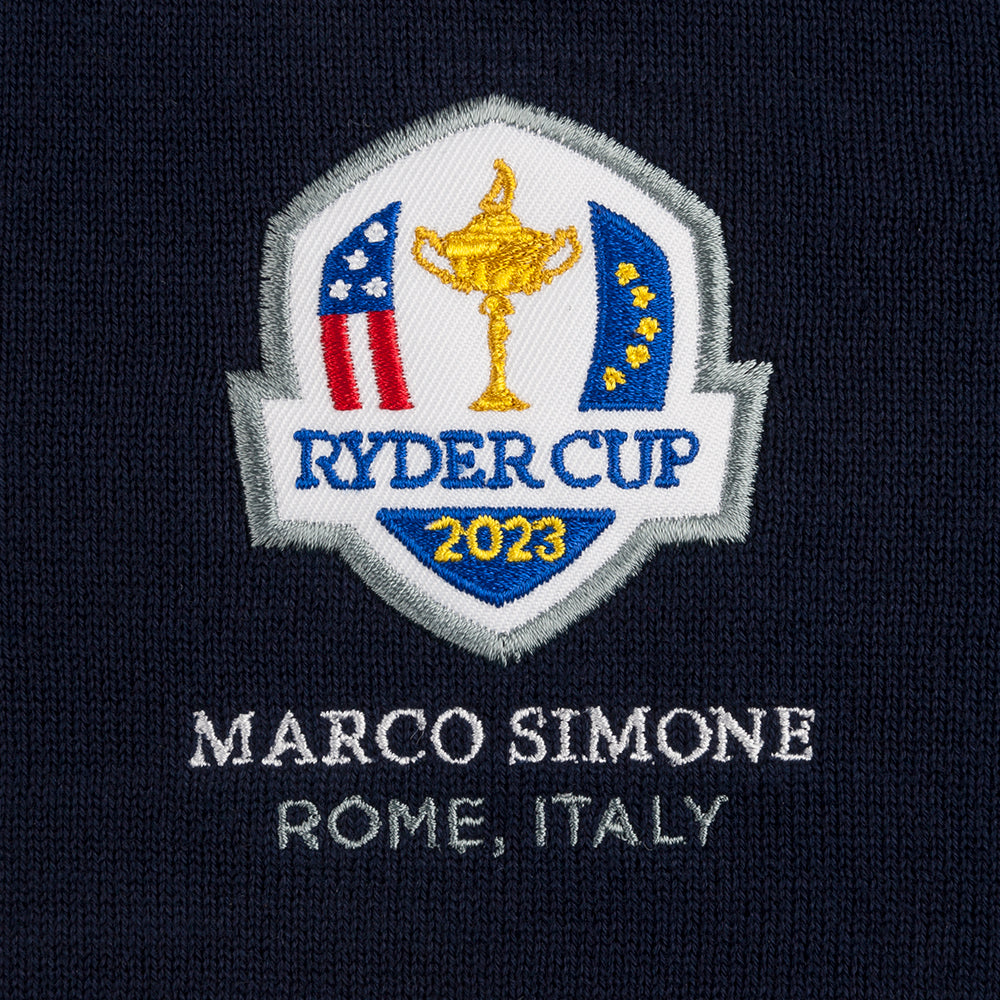 2023 Ryder Cup Women&#39;s Ava 1/4 Zip Golf Sweater - Navy Badge Close-up