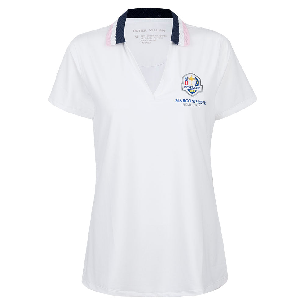 2023 Ryder Cup  Peter Millar Women&#39;s Eyelet Collar Drop V Polo Shirt - White Front